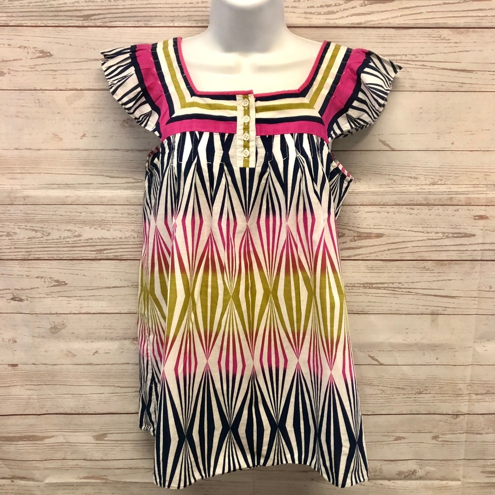 Tibi Geo Print 100% Cotton Blouse